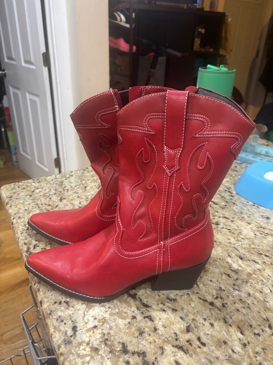 Target Shoes - Red Cowboy Boots Women Size 10 Western Core Cowgirl Chic Mid Calf Boots Block He